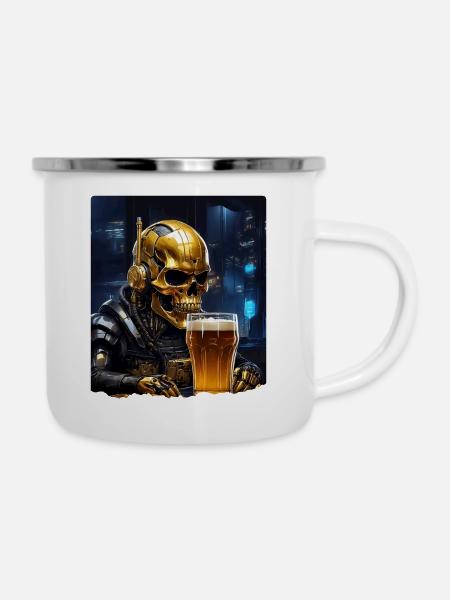 Bier Skull 0.2 - Emaille-Tasse - Weiß