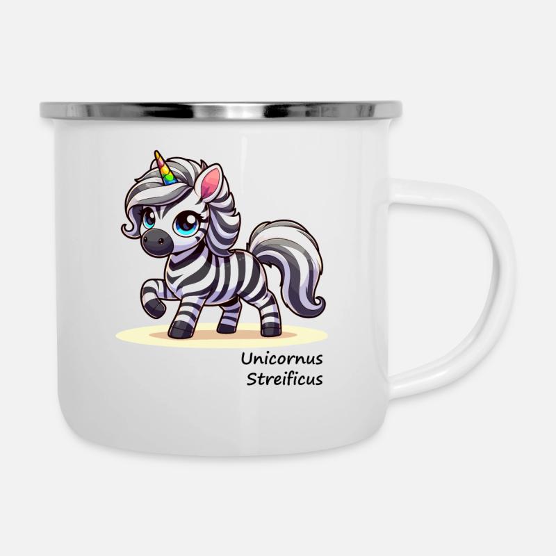 Zebra Einhorn - Unicornus Streificus - Emaille-Tasse - Weiß