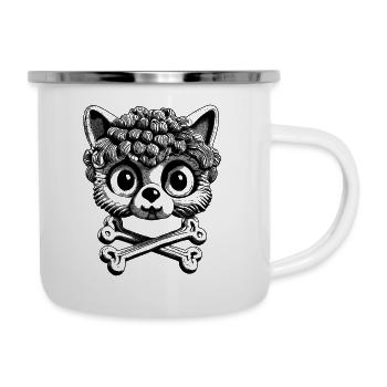 Totenkopf-Katze: Shirt trifft auf die Tattoo-Szene - Emaille-Tasse - Weiß - Rechts