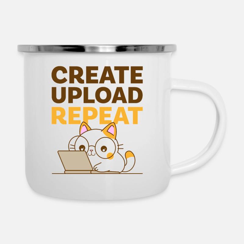 Create, Upload, Repeat - Tasse émaillée - blanc