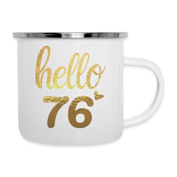 Hallo 76 gold - Emaille-Tasse - Weiß - Rechts