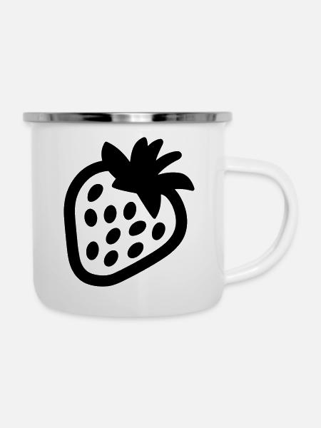 Erdbeere - Emaille-Tasse - Weiß