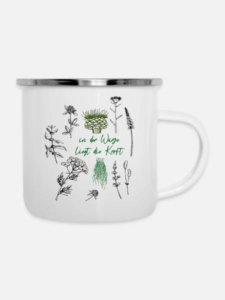 Kräuter - Emaille-Tasse - Weiß