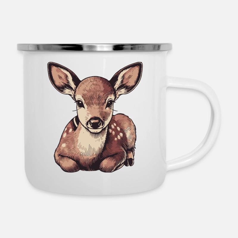 Reh - Emaille-Tasse - Weiß