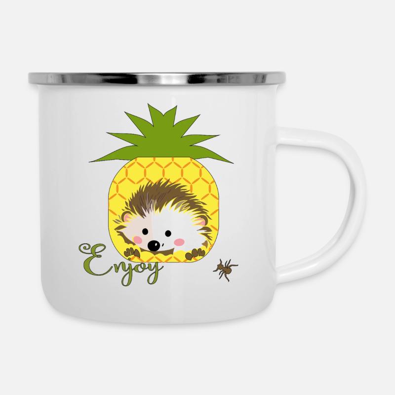 Igel mit Ananas - Emaille-Tasse - Weiß