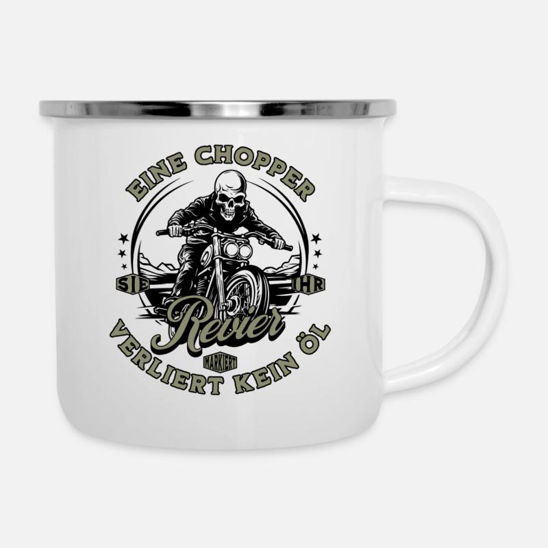 Motorcycle Biker Chopper Skeleton - Camper Mug - white