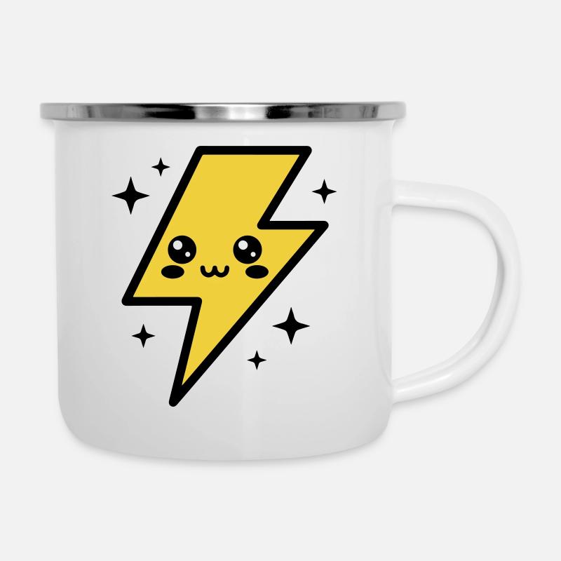 Éclair kawaii avec visage expressif - Tasse émaillée - blanc