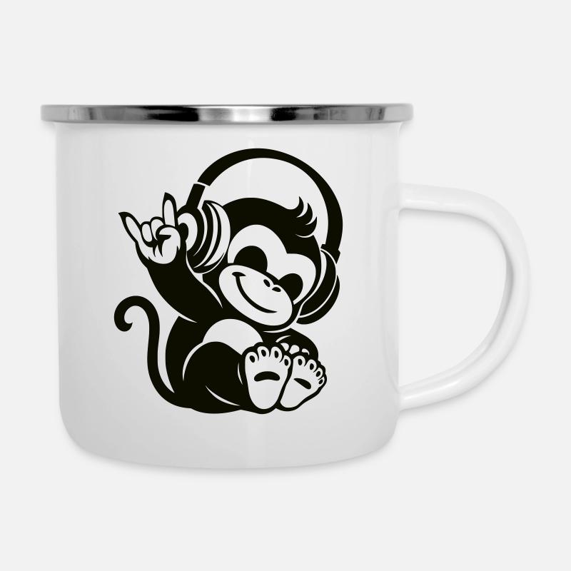 Kopfhörer Affe – Rockhandzeichen Cartoon - Emaille-Tasse - Weiß