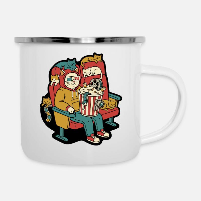 Cat Cinema Popcorn Lounge - Camper Mug - white