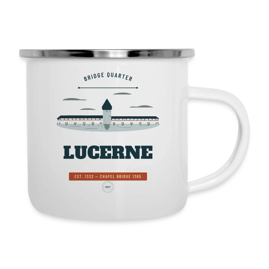 Lucerne badge on a camper mug, white