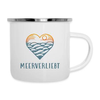 Meerverliebt - Wenn dich das Herz ans Meer treibt - Emaille-Tasse - Weiß - Rechts
