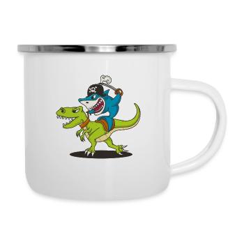 Cadeau de pirate dinosaure requin drôle - Tasse émaillée - blanc - Droite