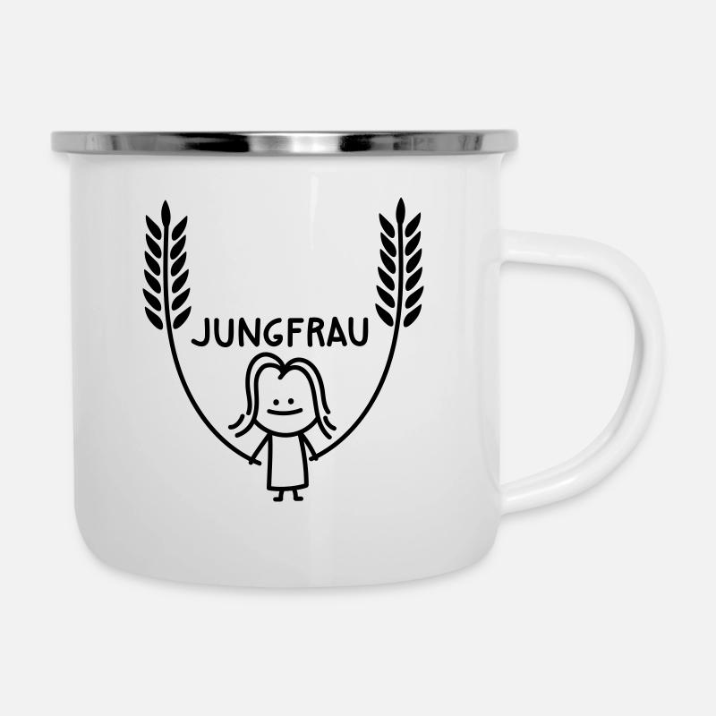 Lustige Jungfrau - Emaille-Tasse - Weiß