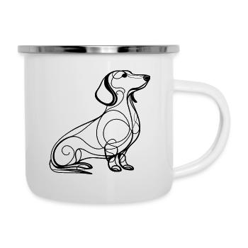 Dackel Hund Linie Design Schwarz-Weiß Line Art - Emaille-Tasse - Weiß - Rechts
