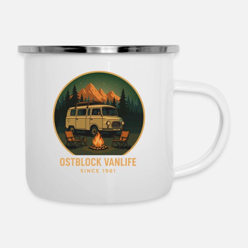 Ostblock Vanlife - Emaille-Tasse - Weiß
