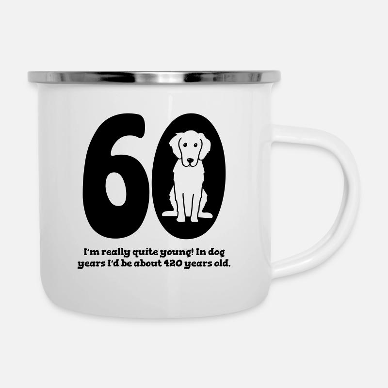 60e anniversaire avec chien - Tasse émaillée - blanc
