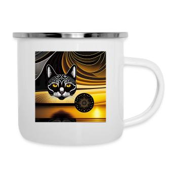 Katzen Kunstwerk - Emaille-Tasse - Weiß - Rechts