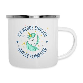 Große Schwester 2024 Herz Einhorn - Emaille-Tasse - Weiß - Rechts