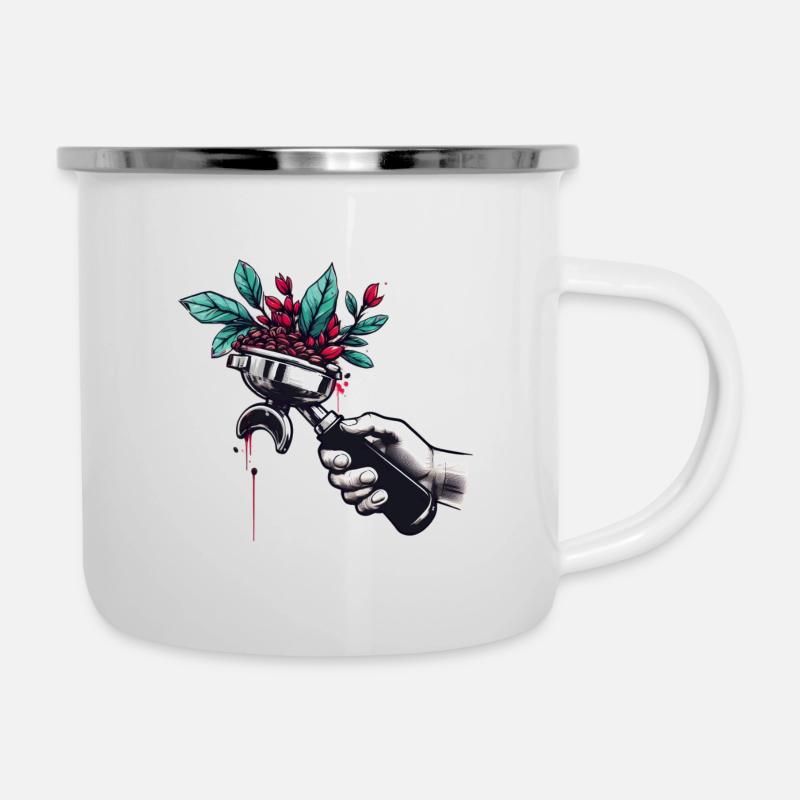 Blühender Siebträger - Emaille-Tasse - Weiß