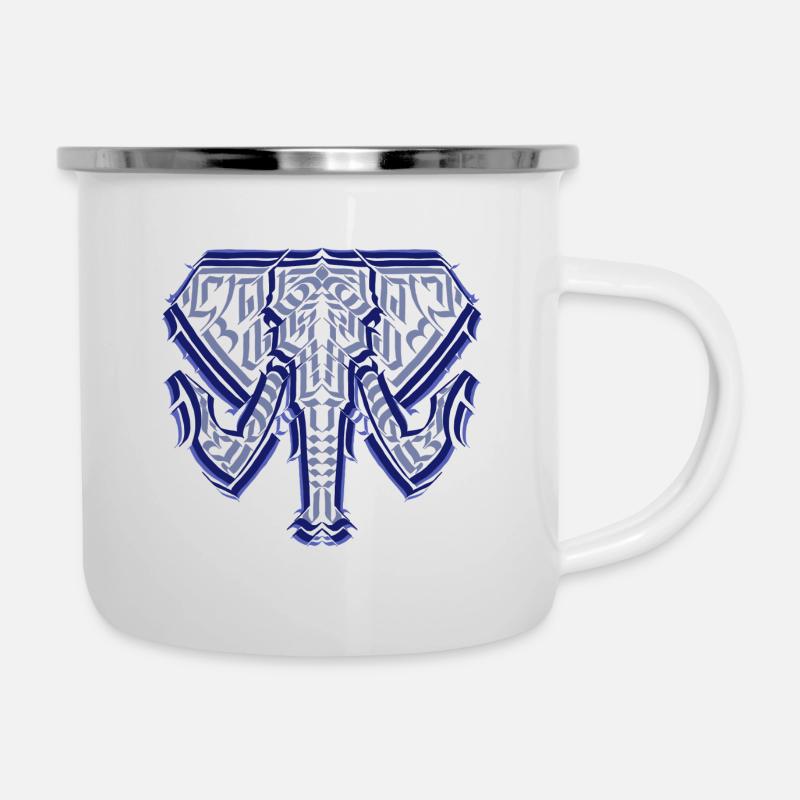 Eléphant Dessin Style Tatouage Calligraphie - Tasse émaillée - blanc