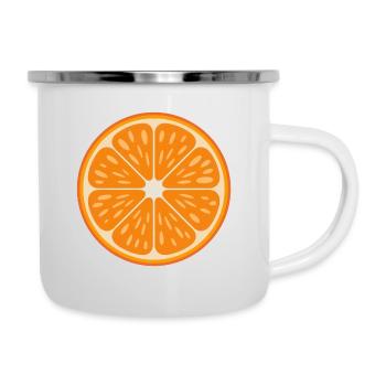 Pop-Art Orangenscheibe Retro Motiv - Emaille-Tasse - Weiß - Rechts