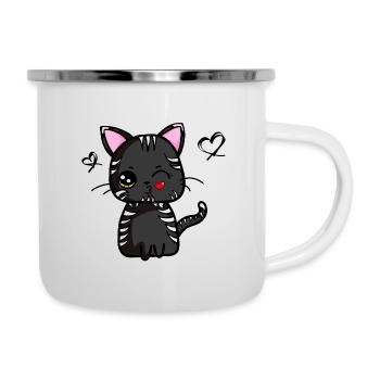Kawaii cat with kissing mouth (black) | Kawaii animals - Camper Mug - white - Right
