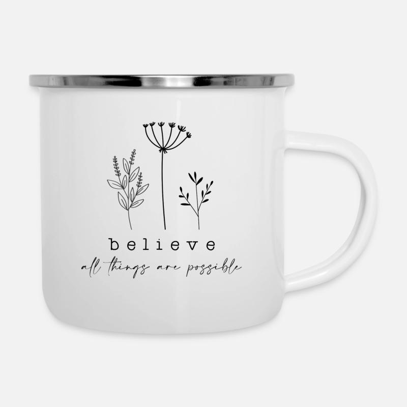 believe - all things are possible- christlich - Emaille-Tasse - Weiß