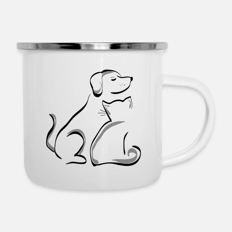 Chat et chien - Tasse émaillée - blanc