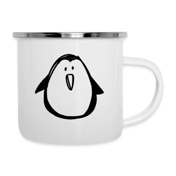 Pinguin - Zeichnung - Emaille-Tasse - Weiß - Rechts