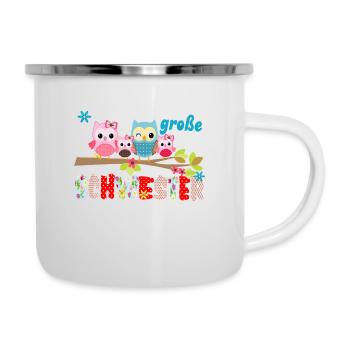 große Schwester Vogelfamilie - Emaille-Tasse - Weiß - Rechts