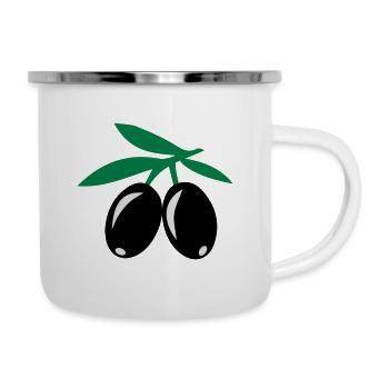 Oliven - Emaille-Tasse - Weiß - Rechts