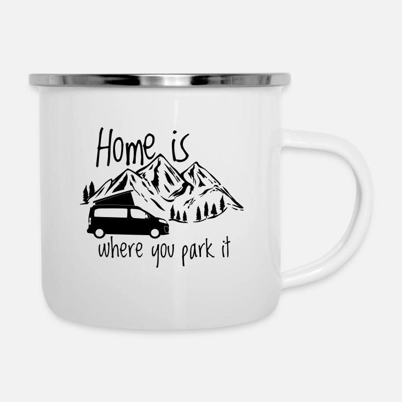 Home is where you park it - Emaille-Tasse - Weiß