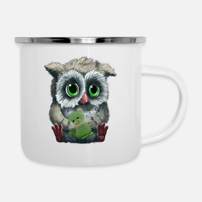Owl - Emaille-Tasse - Weiß