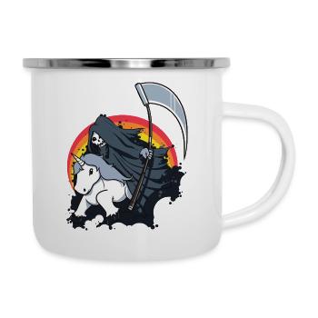 Einhorn Tod der Tod Sense lustig Geschenk - Emaille-Tasse - Weiß - Rechts