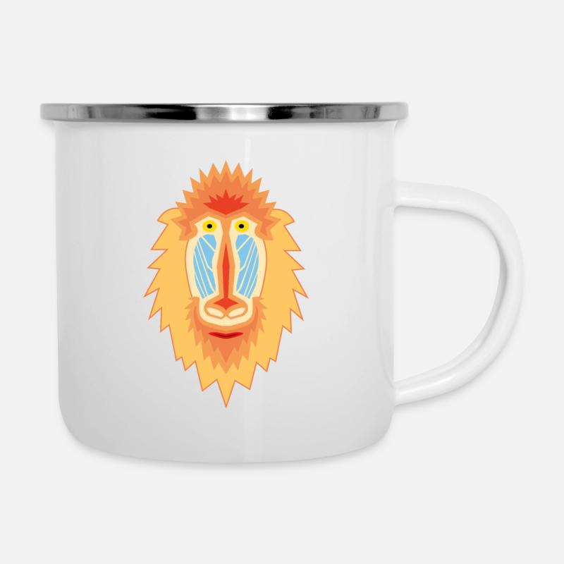 Mandrill Geometric - Emaille-Tasse - Weiß