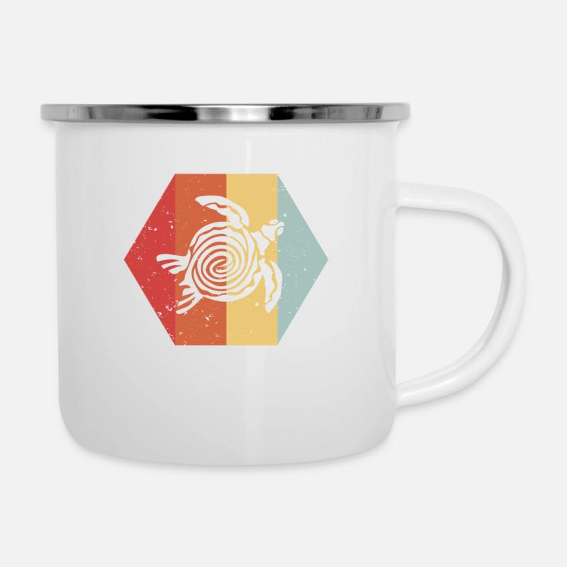 Schildkröte Vintage - Retro Farbig Geschenk - Emaille-Tasse - Weiß