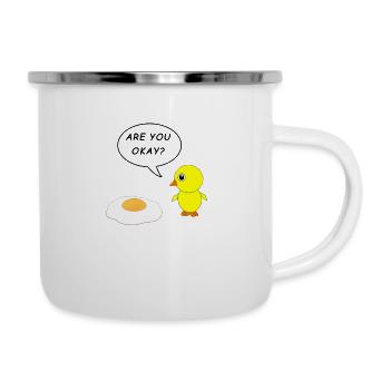 Are You Okay Funny Shirt mit Küken und Spiegelei - Emaille-Tasse - Weiß - Rechts