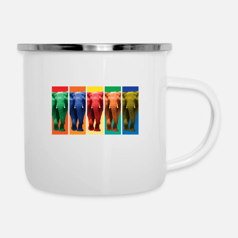 Elefanten - Pop Art - Emaille-Tasse - Weiß