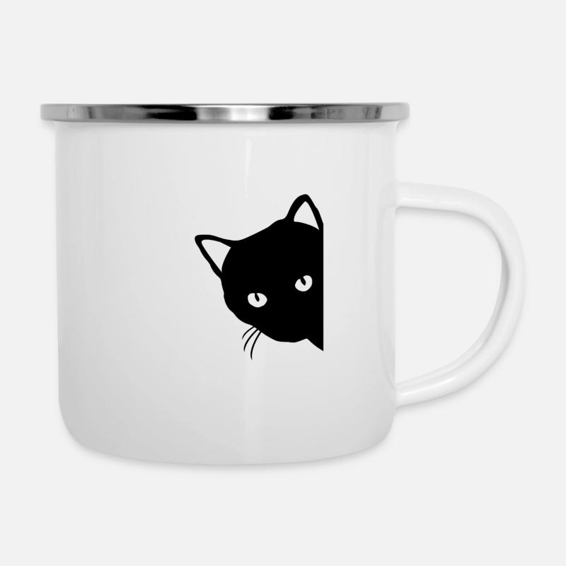 Chat noir - Tasse émaillée - blanc