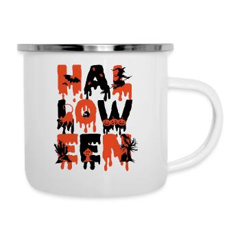 Halloween Witch, Bat, Pumpkin, Cat, Graveyard - Camper Mug - white - Right