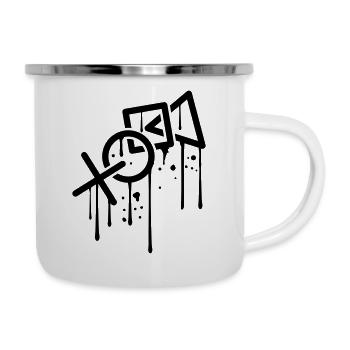 graffiti tropfen controller kontur cool X viereck - Emaille-Tasse - Weiß - Rechts