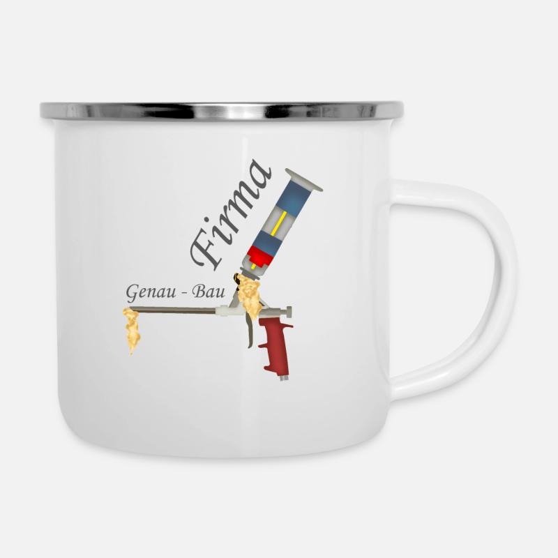 Für Bauarbeiter - Handwerker - Firma Genau Bau - Emaille-Tasse - Weiß