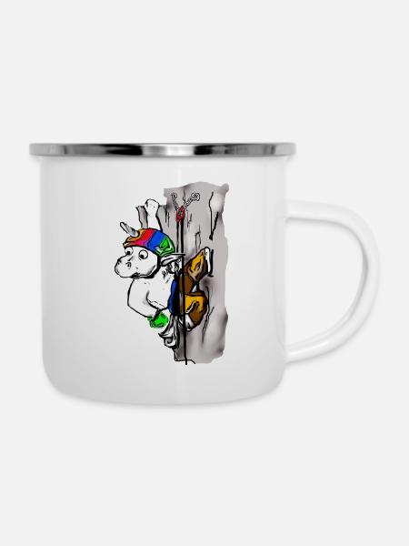 kletterndes Einhorn - Emaille-Tasse - Weiß