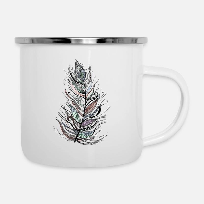 zentangle feather colorful no three - Camper Mug - white