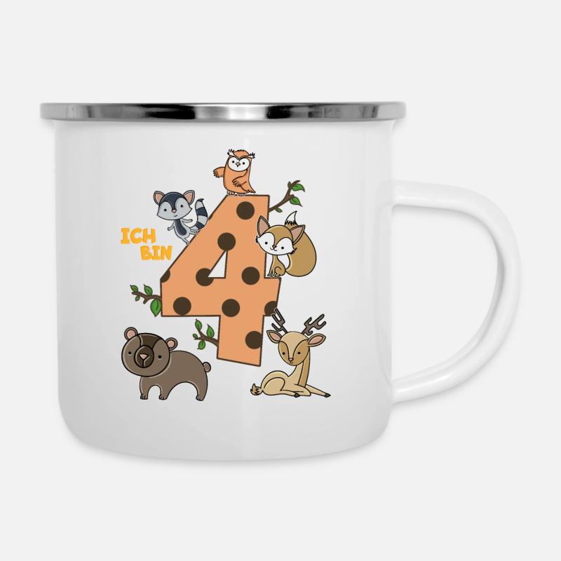 Geburtstagsshirt 4 Jahre Junge Mädchen Fuchs Bär - Emaille-Tasse - Weiß