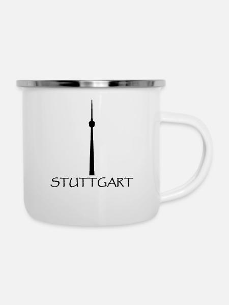 Stuttgart - Emaille-Tasse - Weiß