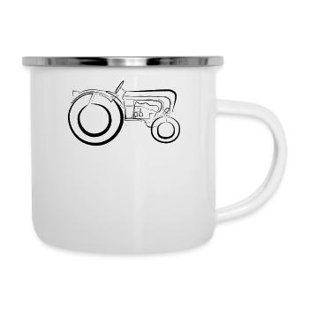 Oldtimer Traktor - one line drawing - Emaille-Tasse - Weiß - Rechts