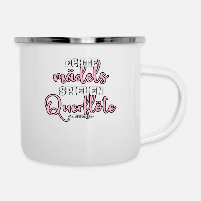 SÜßES ECHTE MÄDELS SPIELEN QUERFLÖTE MUSIK FLÖTE - Emaille-Tasse - Weiß