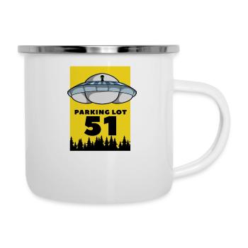 Alien UFO Parkplatz Erde Absturz Geschenkidee Spaß - Emaille-Tasse - Weiß - Rechts