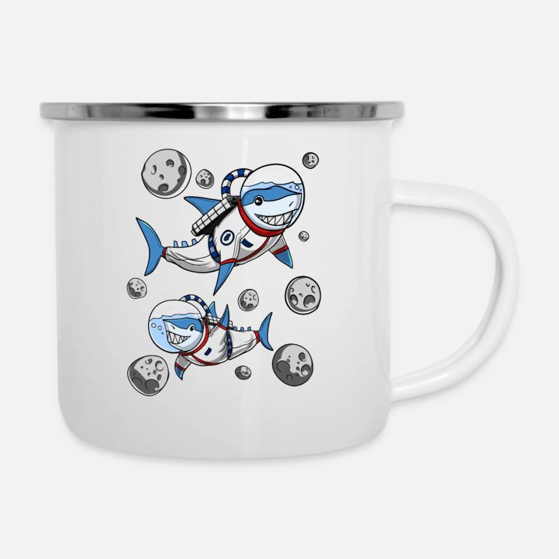 Shark Astronaut Space Kosmische Galaxie - Emaille-Tasse - Weiß
